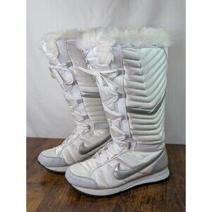 Nike Apres Ski Knee High Snow Boots White Silver 414950-100 Women's Size 7